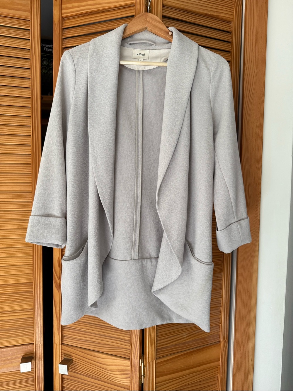 Wilfred Light Gray Draped Open-Front Blazer